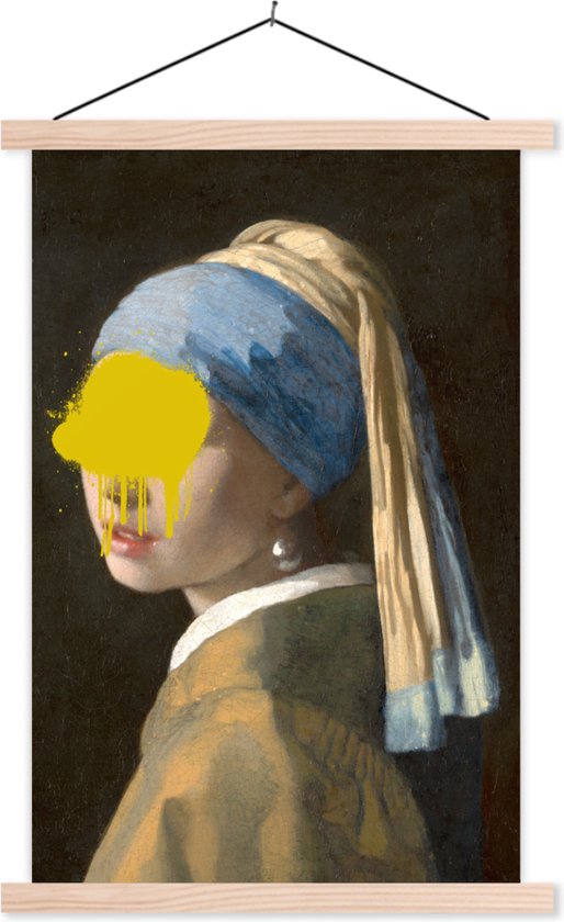 Posterhanger incl. Poster - Schoolplaat - Meisje met de parel - Johannes Vermeer - Verf - 120x180 cm - Blanke latten - TextilePosters