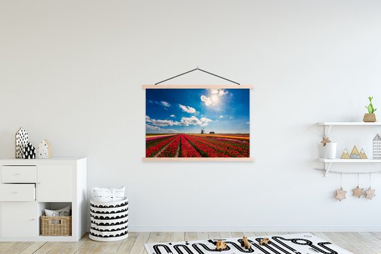 Impressionnant champ de tulipes aux Nederland affiche textielposter lattes vierges 150x100 cm - Tirage photo sur plaque scolaire (décoration murale salon / chambre)