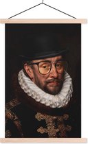 Posterhanger incl. Poster 40x60 cm - Schoolplaat - Willem van Oranje - Adriaen Thomasz - Bril - Textielposter - Blanke latten