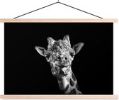 Posterhanger incl. Poster 150x100 cm - Schoolplaat - Giraffe - Dier - Zwart - Wit - Textielposter - Blanke latten