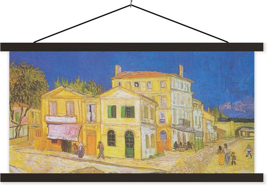Posterhanger incl. Poster - Schoolplaat - Het gele huis - Vincent van Gogh - 60x30 cm - Zwarte latten