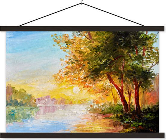 Posterhanger incl. Poster 120x80 cm - Schoolplaat - Natuur - Schilderij - Boom - Water - Textielposter - Zwarte latten