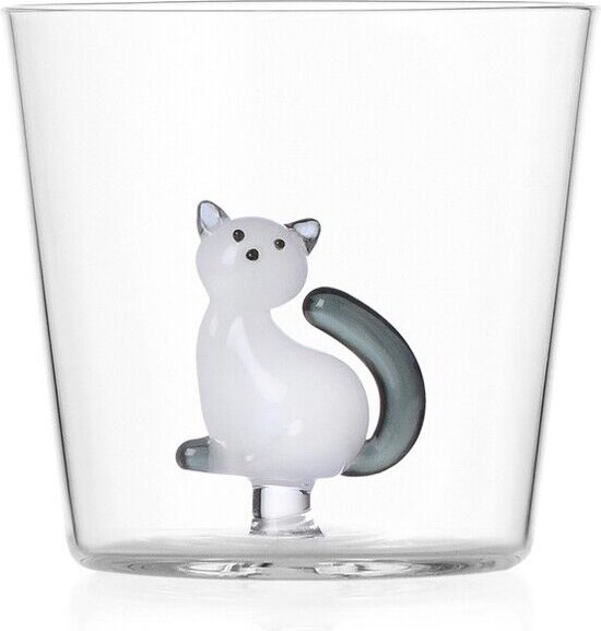 Ichendorf Milano Waterglas Tabby Cat Zittende Poes Wit/Smoke