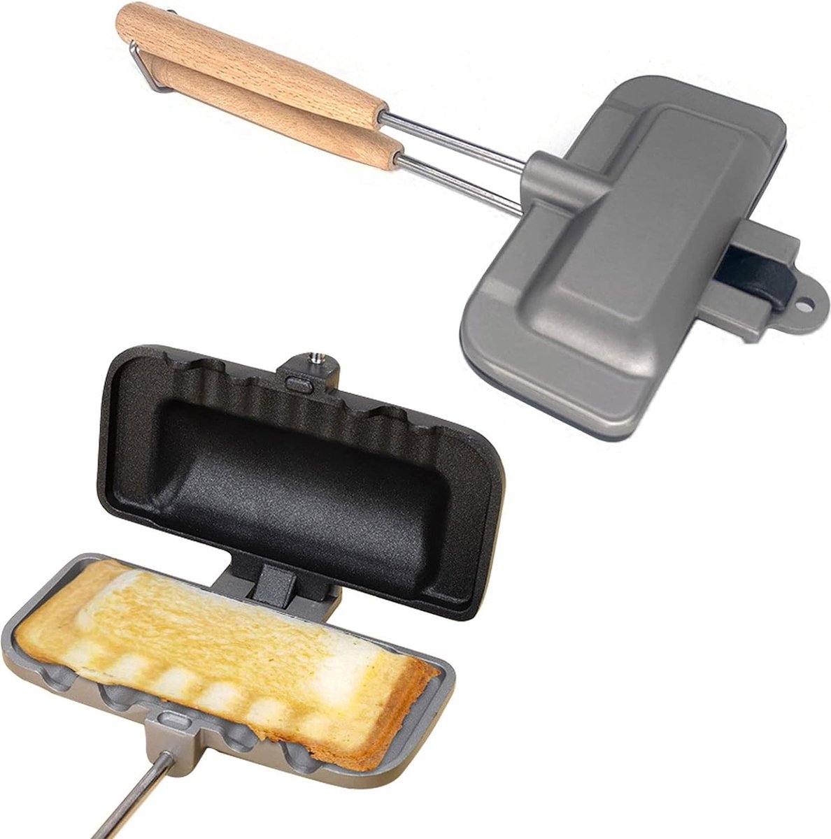 Bol.com Gietijzeren sandwichijzer - dubbelzijdige sandwich-bakvorm, flip-grillpan, sandwich-broodrooster, sandwich-ijzer voor ge... aanbieding