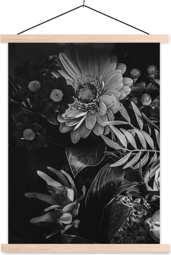 Posterhanger incl. Poster 40x53 cm - Schoolplaat - Boeket - Stilleven - Bloemen - Planten - Rood - Textielposter - Blanke latten