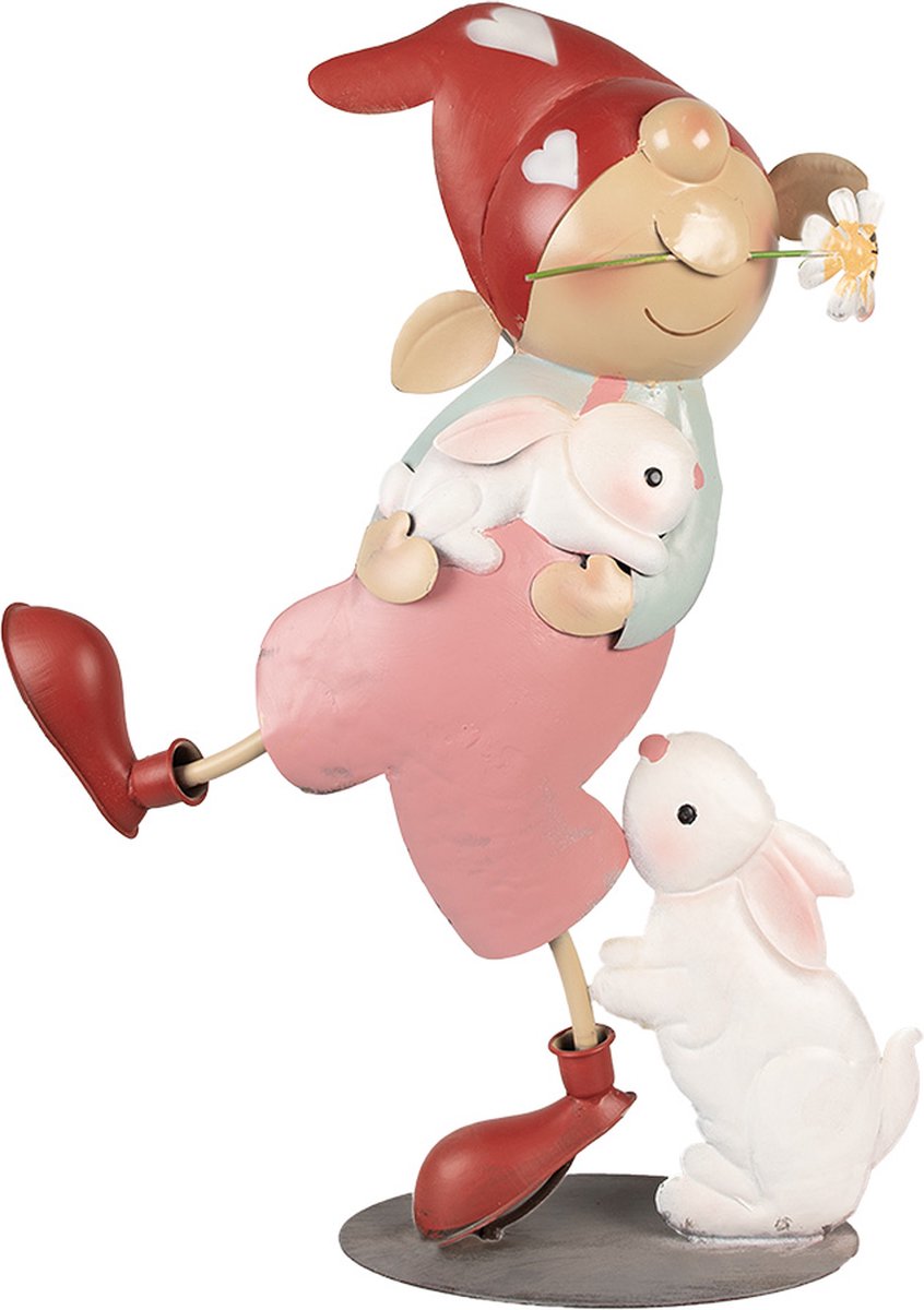 Clayre & Eef Decoratie Beeld Kabouter 55 cm Roze Metaal
