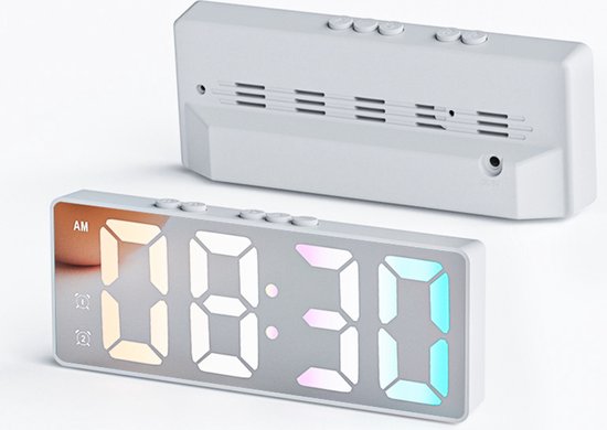 RAMBUX® - Wekker - Radio-réveil - Réveils numériques - Siècle des Lumières - Fonctionne sur pile AA / Connexion USB A - Klok - Wit