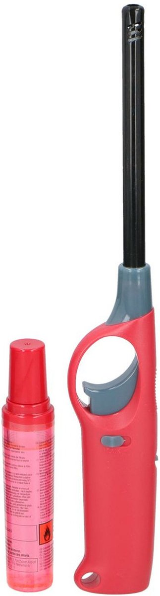 Goedkoopste Flame Classics BBQ/keuken aansteker lange steel - met extra navul cilinder - rood - 25 cm - kunststof