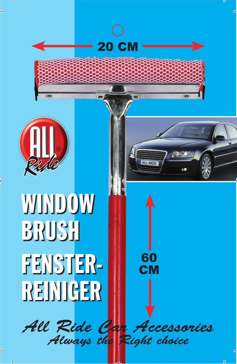 Goedkoopste All Ride Raamtrekker/wisser met houten handvat - rood - 60 x 20 cm - kunststof/hout - Autoruiten schoonmaken - Auto accessoires