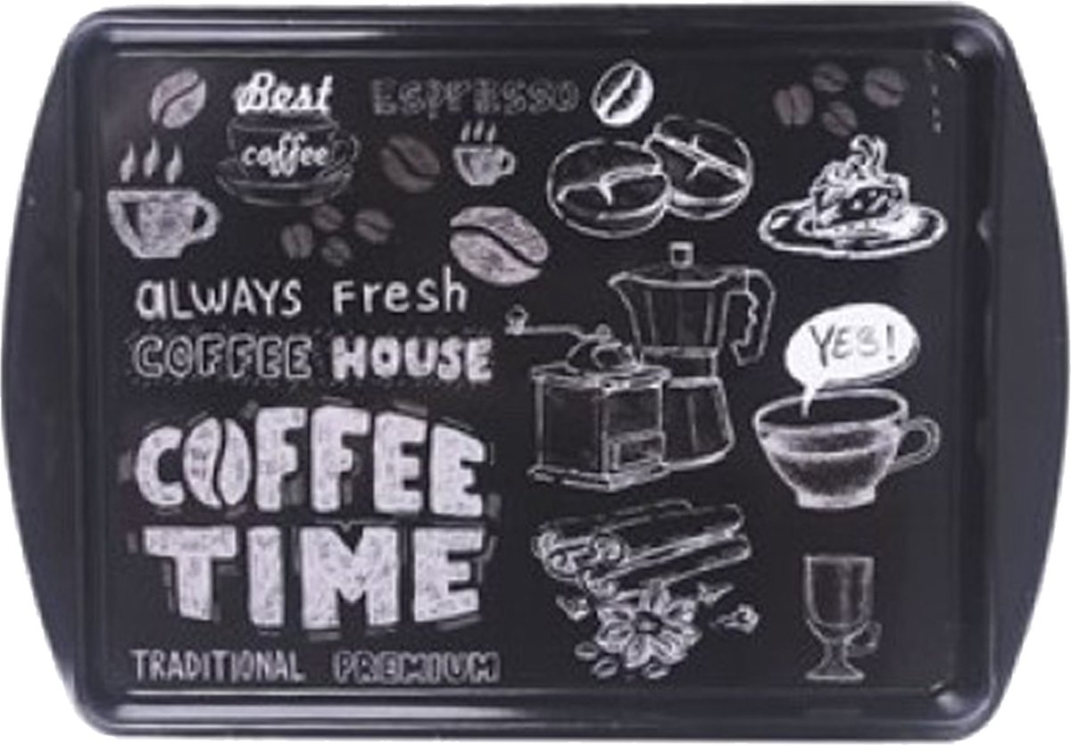 Concorde Dienblad/serveer tray Coffee Time - metaal - zwart - 38 x 24 cm - rechthoekig