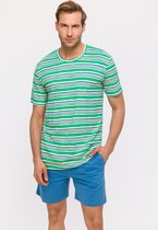 Woody Jongens-Heren Pyjama groen-blauwe streep - maat L