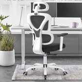 Bureaustoel, bureaustoel ergonomisch, draaistoel heeft lendensteun, verstelbare hoofdsteun en 3D armleuning, bureaustoel in hoogte verstelbaar, computerstoel 150 kg (wit)