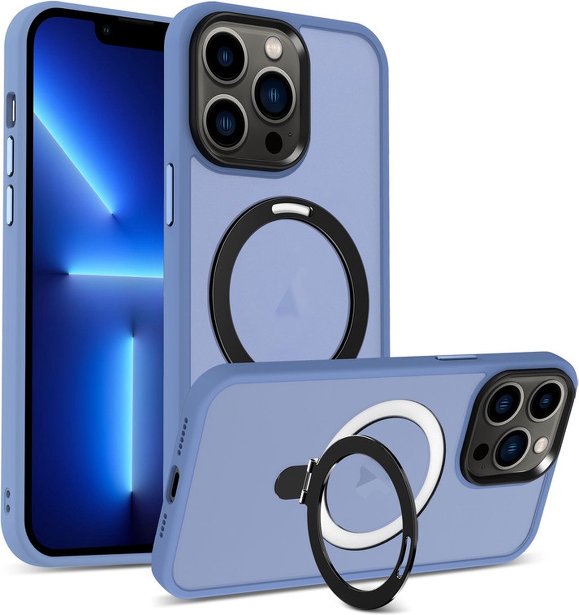 iPhone 14 PLUS Hoesje - Siliconen Case - Geschikt voor Magsafe - Met Standaard - Blauw - Provium