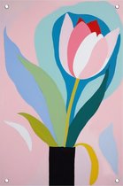 Tuinposter tulp - Roze posters - Posters vaas met bloemen - Wanddecoratie tuin - Tuinschilderijen voor buiten - Tuindecoratie muurdecoratie - 40 x 60 cm
