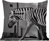 Coussin d'extérieur Résistant aux intempéries - Zebra - Mur - Porte - Animaux - Zwart et blanc - 50x50 cm