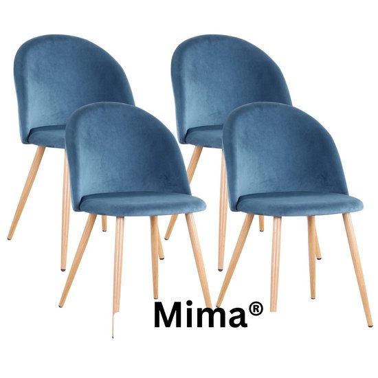 Mima® Eetkamerstoelen set van 4 - Eetkamer Stoelen - Blauw - Keukenstoelen - Wachtkamer stoelen - Modern - Retro - Velours - Fluweel