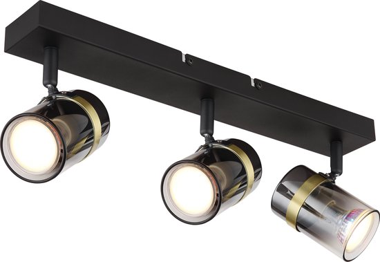 Opbouwspot Globo Trabby 3-lichts - Gu10 - zwart goud met smoke glas - smart geschikt