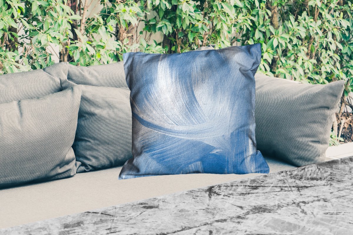 Sierkussen Buiten - Blauw - Acrylverf - Design - 60x60 cm - Weerbestendig