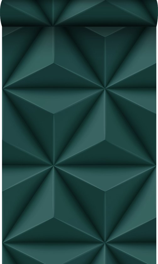 Origin Wallcoverings eco-texture vliesbehang grafisch 3D motief petrolblauw - 347817 - 0,53 x 10,05 m