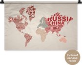 Tapisserie Cartes du mondeIllustrations de Noël - Wereldkaart réalisée avec les noms des pays sur fond rose Tapisserie coton 60x40 cm - Tapisserie avec photo