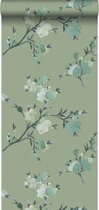 Walls4You eco-texture vliesbehangpapier bloemmotief vergrijsd groen - 935337 - 0,53 x 10,05 m