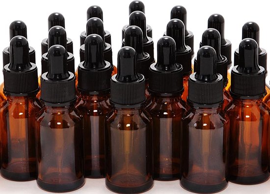 Glazen flessen met pipet, set van 6 stuks, 30 ml - Bruin - Essentiële