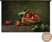 Wandkleed - Wanddoek - Rustiek - Appel - Fruit - Rood - Mand - Stilleven - 180x120 cm - Wandtapijt