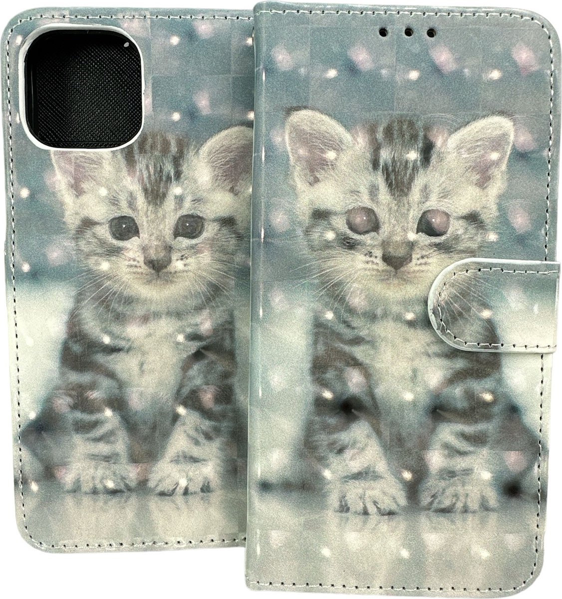 Portemonnee Book Case Hoesje Geschikt voor: iPhone 13 - Kat Print
