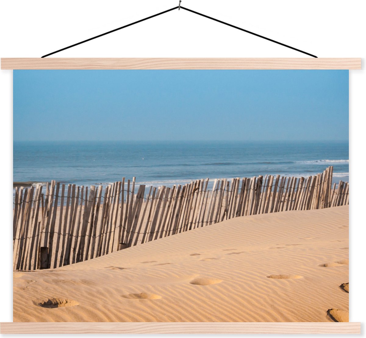 Posterhanger incl. Poster 40x30 cm - Schoolplaat - Strand - Zee - Palen - Textielposter - 