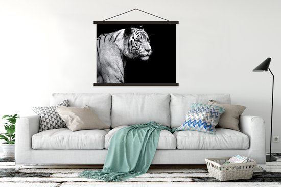 Posterhanger incl. Poster 120x90 cm - Schoolplaat - Tijger - Wilde dieren - Licht - Textielposter - Zwarte latten
