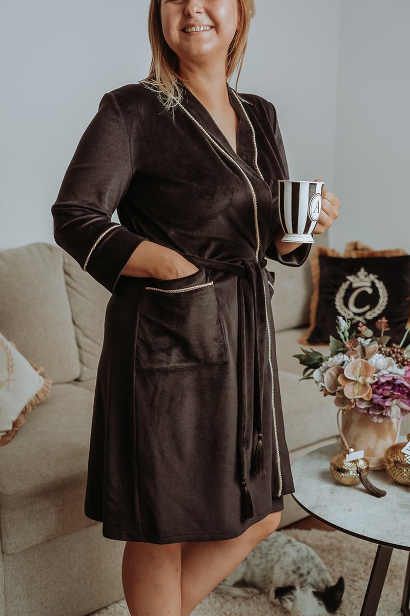 Women's Pajama Bathrobe / Velvet Nightgown Robe / Solid Colour Velour Sexy Nightgown Black L