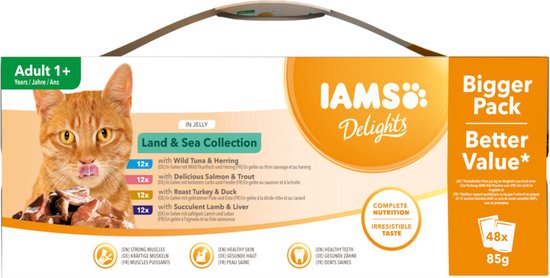 Iams Delights Land & Sea Collection Jelly - Adult Kat - Natvoer - 48 x 85 gr