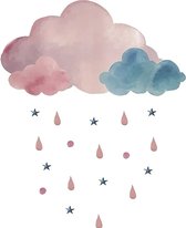 Muursticker Kinderkamer - Babykamer - Wolken - Regenwolken - 37x46cm - Zelfklevend PVC - Aquarel - Boho