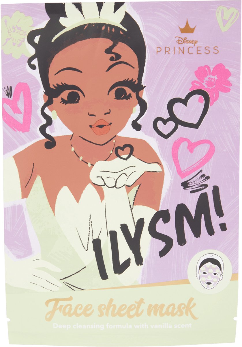 Disney princess face sheet mask deep cleansing vanilla prinses Tiana diepreinigend gezichtsmasker tissue masker vanille