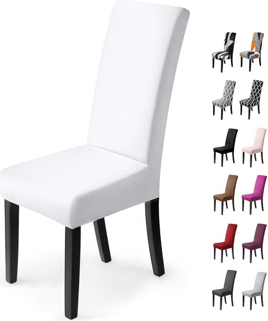 Stoelhoezen, 6 stuks, stretch, moderne hoezen, elastaan, stretchhoes, stoelovertrek, stoelovertrek. bi-elastische spanhoes, zeer onderhoudsvriendelijk en duurzaam, universeel, 6 stuks, wit