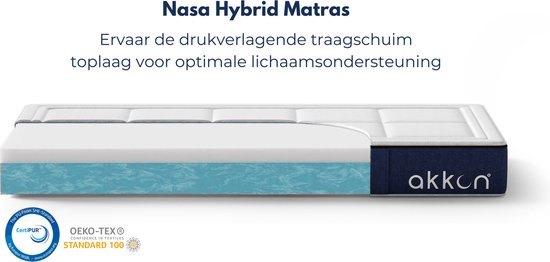 Akkon® NASA Hybrid Matras 70x210 - 25 cm dik | Traagschuim en Koudschuim HR50 - Ergonomisch