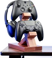 Headset houder met 2 controller-houders, hoofdtelefoonhouder, tafel, gaming headsetstandaard gemaakt van hout, hoofdtelefoonstandaard gaming voor PC Xbox ONE PS4, headsetstandaard