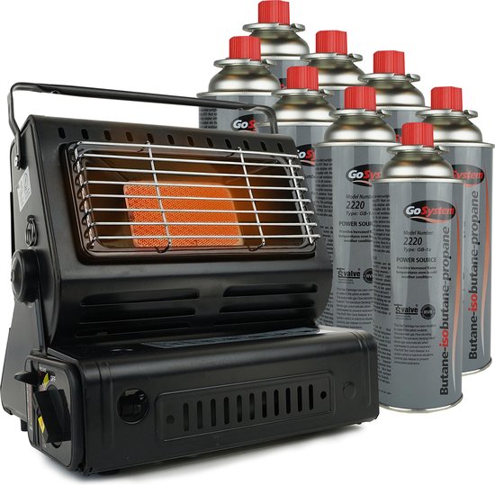 Eurocatch Gaskachel - Incl. 8 Gasbussen - Heater - Kacheltje - Terrasverwarmer - Campingkachel - Gas Heater - Verstelbaar - Draagbaar