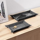 2x tray van imitatieleer - Set van 2 imitatieleren organizers - Dienblad voor sleutels, telefoon en portemonnee - Rechthoekig plateau - Zwart