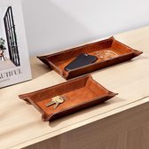 2x tray van imitatieleer - Set van 2 imitatieleren organizers - Dienblad voor sleutels, telefoon en portemonnee - Rechthoekig plateau - Bruin