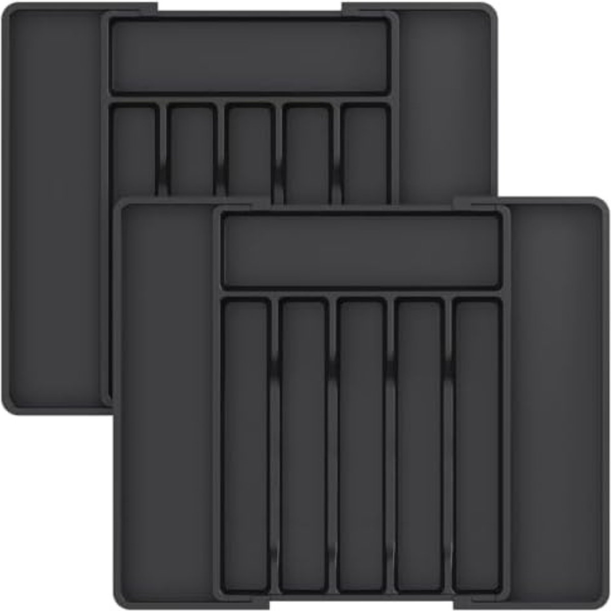 Lade organizer - Bestekbakken kunststof - 37,49 x 32,99 x 5 cm - Zwart - 2 stuk