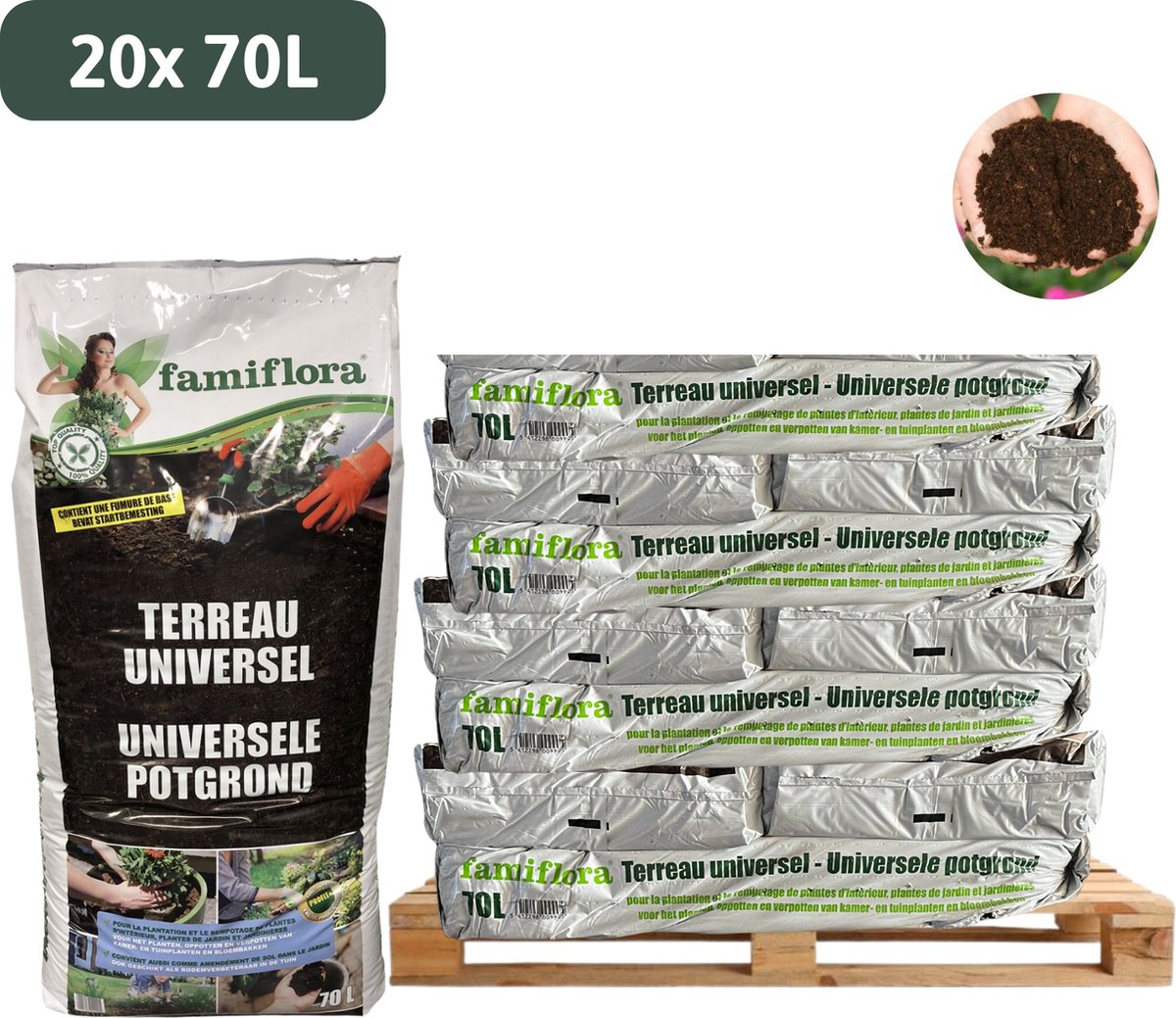 Bol.com Universele potgrond 20 x 70 l - Famiflora - Inhoud: 70L - Met startbemesting - Geschikt voor tuinplanten & kamerplanten aanbieding