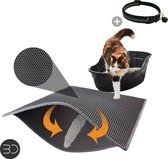 Kattenbakmat - Dubbele laag - Honingraatdesign - Waterdicht - Katten grit opvanger - Schoonloopmat - Kattenbak mat - Zwart - 45x60 cm