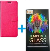 Portemonnee Book Case Hoesje + 2x Screenprotector Glas Geschikt voor: Xiaomi Redmi A1 / A2 - Roze
