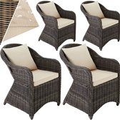 tectake - 4 chaises de jardin Luxe en osier + coussins - gris
