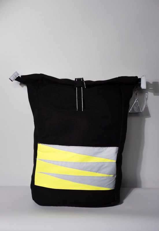 sac à dos rolltop ifluo avec éléments réfléchissants et jaune fluo - sac à dos imperméable - 90% tissus recyclés - fabriqué en België