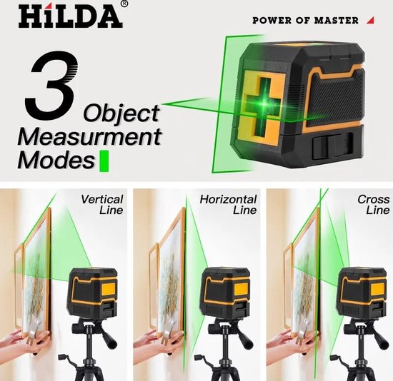 HILDA 2 Kruislijnlaser - Zelfnivellerend - Horizontale En Verticale Kruislaser - Groene Laserstraallijn - Laserwaterpas - Laser Afstandsmeters - Bouw laser - 20 meter - Hilda