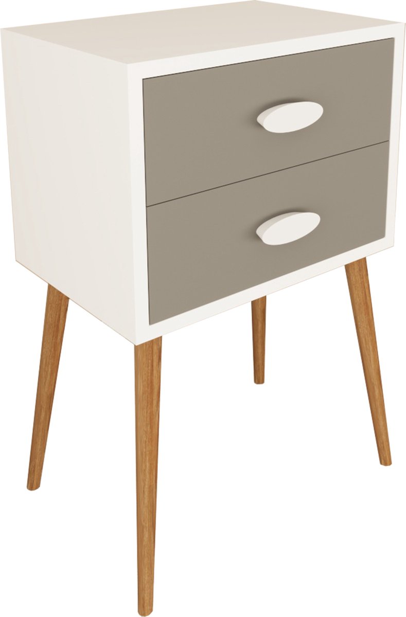 Vcm Nachtkastje Bijzettafel Lade Console Boxspring Nachtkastje Singol Wit / Antraciet