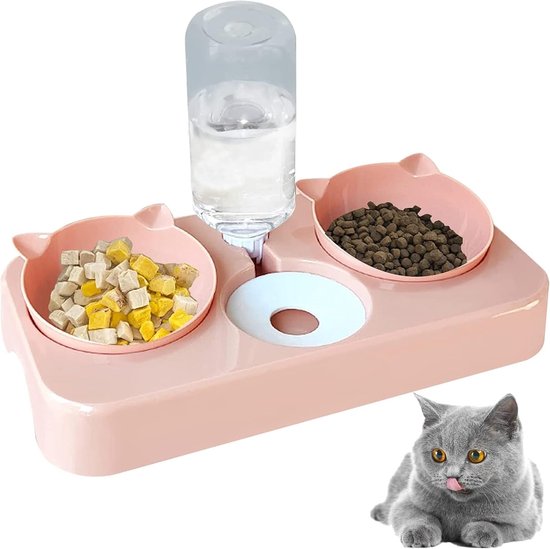 PETKIT CYBERTAIL roestvrijstalen voerbak voor huisdieren, verstelbaar 0 graden en 15 graden hoek om cervicale spondylose te verminderen, antislip anti-overloop voerbak voor katten en honden