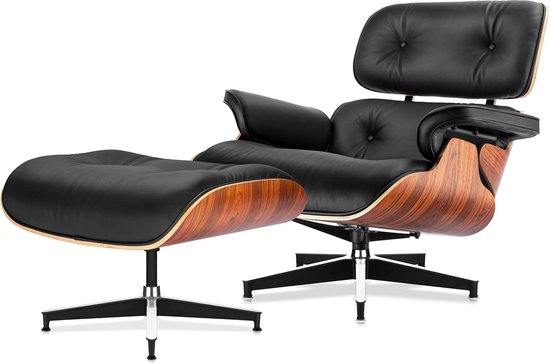 B.O.S. Lounge Chair with Ottoman - Black Leather